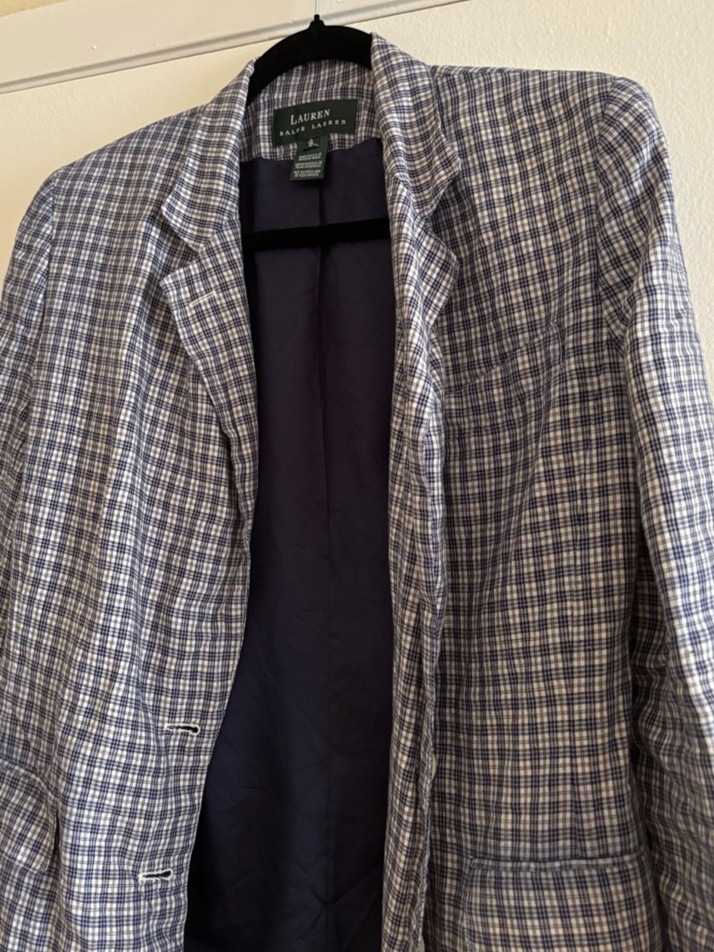 Ralph Lauren Blue Plaid Lightweight Linen Blazer - Picture 4 of 5